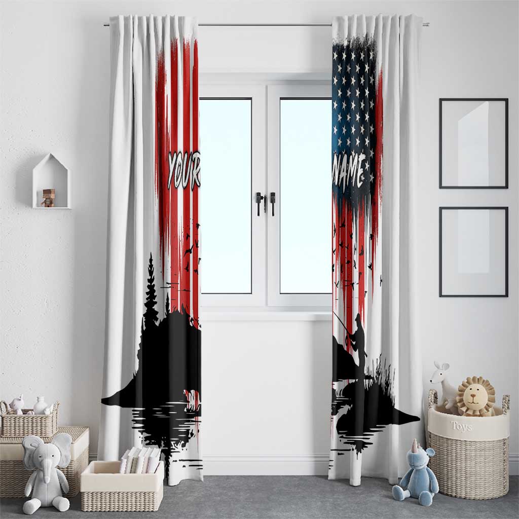 Custom Flag American Fishing Window Curtain Fish Silhouette in Grunge Patriotic - Wonder Print Shop