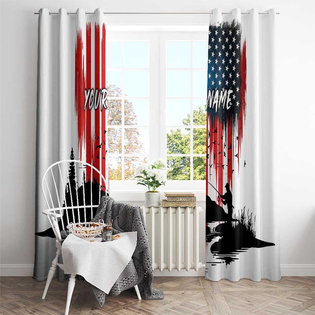 Custom Flag American Fishing Window Curtain Fish Silhouette in Grunge Patriotic - Wonder Print Shop