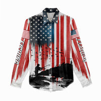 Custom Flag American Fishing Women Casual Shirt Fish Silhouette in Grunge Patriotic - Wonder Print Shop