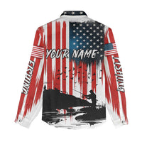 Custom Flag American Fishing Women Casual Shirt Fish Silhouette in Grunge Patriotic - Wonder Print Shop