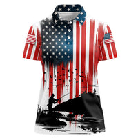 Custom Flag American Fishing Women Polo Shirt Fish Silhouette in Grunge Patriotic - Wonder Print Shop