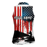 Custom Flag American Fishing Women Sleeveless Polo Shirt Fish Silhouette in Grunge Patriotic - Wonder Print Shop