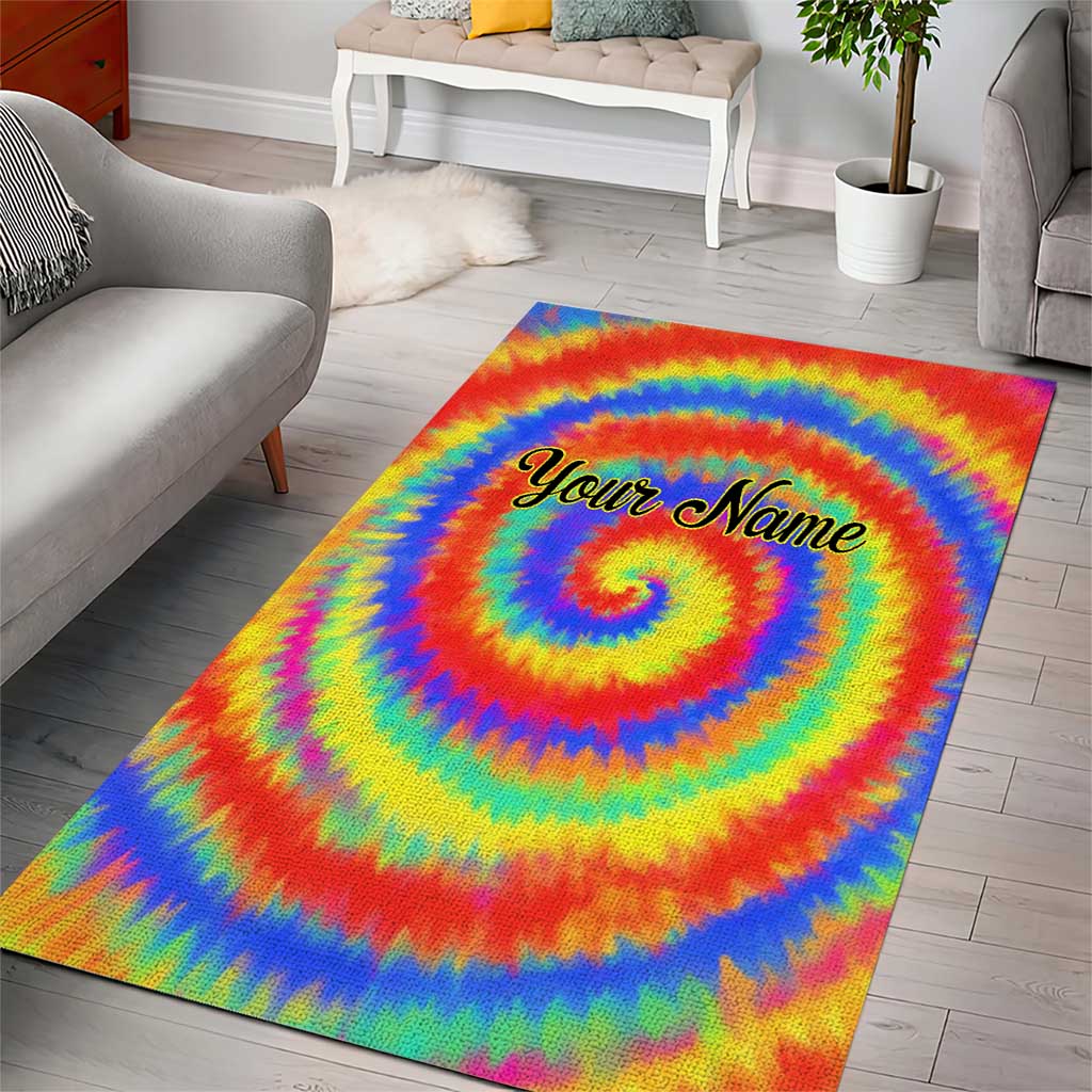 Colorful Tie Dye Spiral Goft Area Rug Custom Name in Retro Psychedelic Style Design - Wonder Print Shop