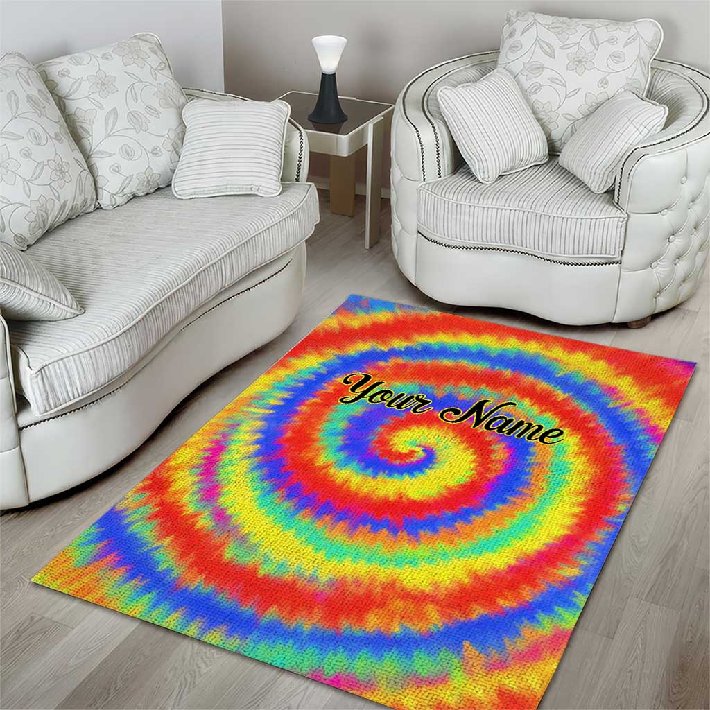 Colorful Tie Dye Spiral Goft Area Rug Custom Name in Retro Psychedelic Style Design - Wonder Print Shop