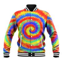 Colorful Tie Dye Spiral Goft Baseball Jacket Custom Name in Retro Psychedelic Style Design - Wonder Print Shop