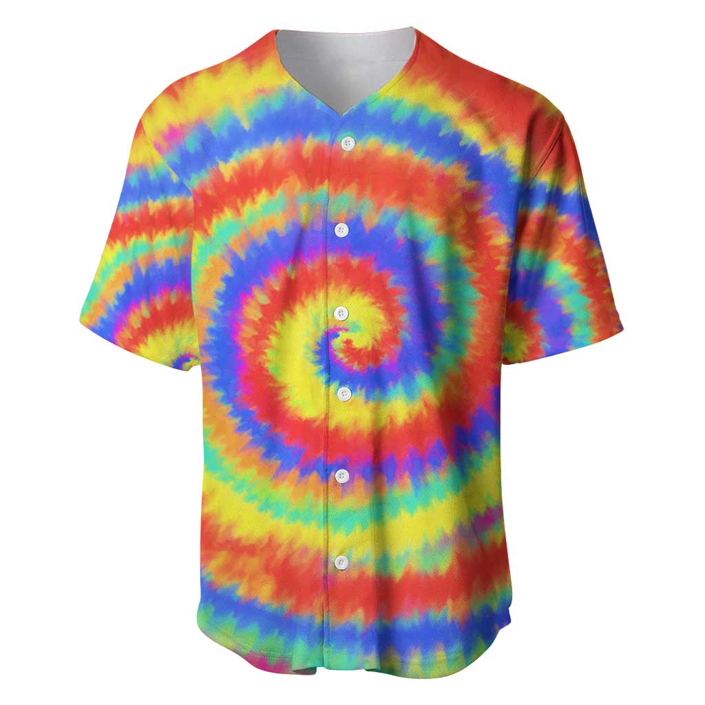Colorful Tie Dye Spiral Goft Baseball Jersey Custom Name in Retro Psychedelic Style Design - Wonder Print Shop
