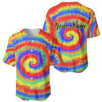 Colorful Tie Dye Spiral Goft Baseball Jersey Custom Name in Retro Psychedelic Style Design - Wonder Print Shop