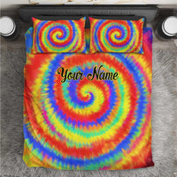 Colorful Tie Dye Spiral Goft Bedding Set Custom Name in Retro Psychedelic Style Design - Wonder Print Shop