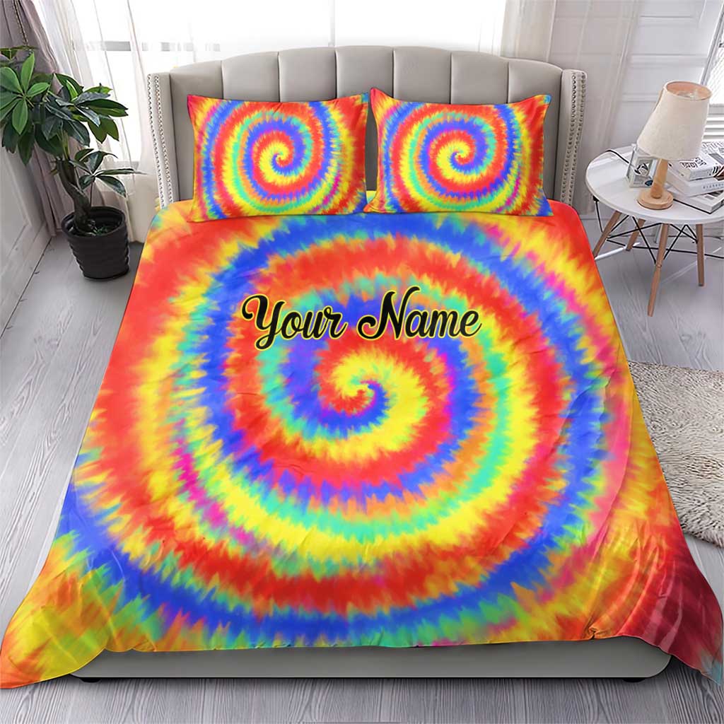 Colorful Tie Dye Spiral Goft Bedding Set Custom Name in Retro Psychedelic Style Design - Wonder Print Shop