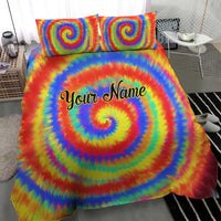 Colorful Tie Dye Spiral Goft Bedding Set Custom Name in Retro Psychedelic Style Design - Wonder Print Shop