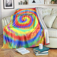 Colorful Tie Dye Spiral Goft Blanket Custom Name in Retro Psychedelic Style Design - Wonder Print Shop