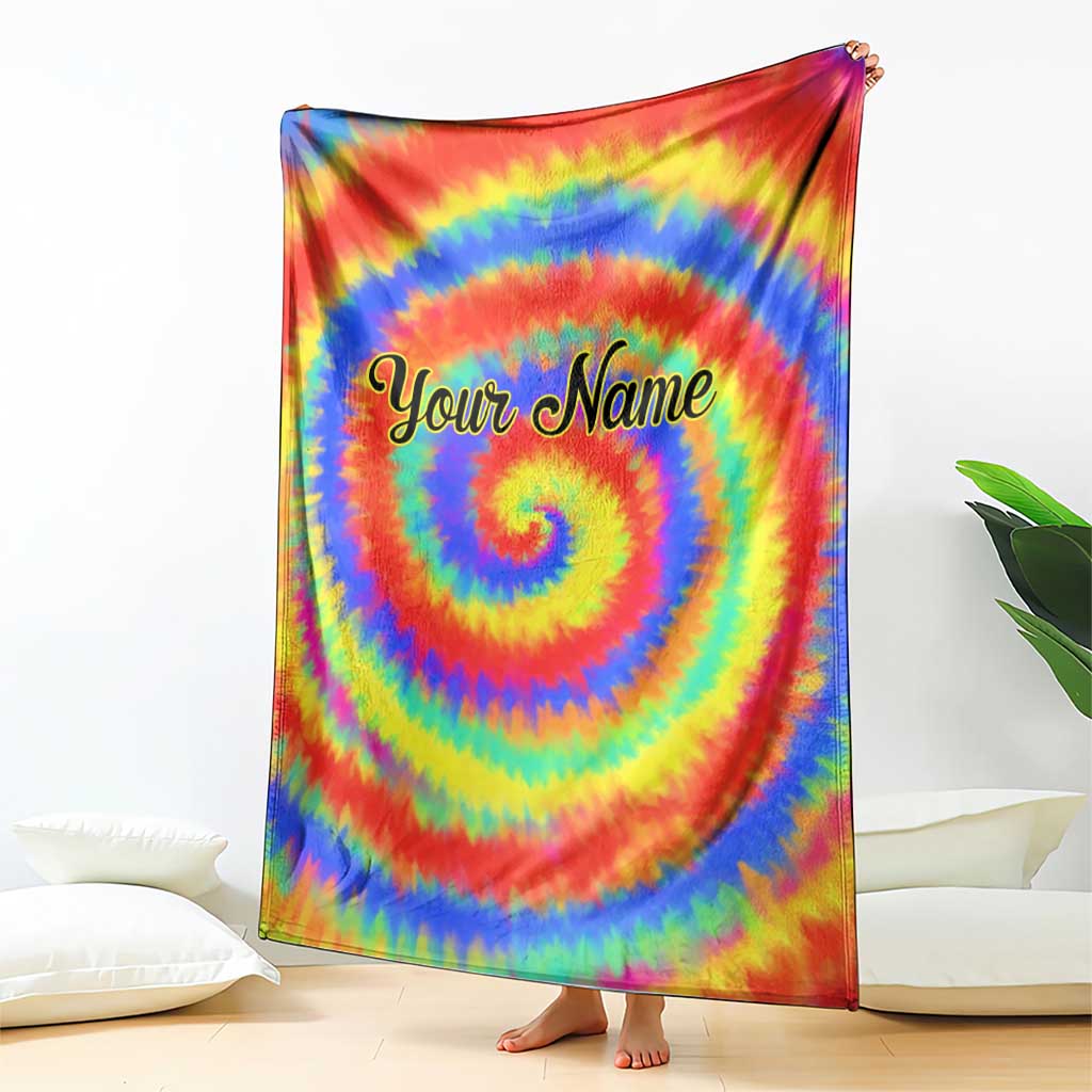Colorful Tie Dye Spiral Goft Blanket Custom Name in Retro Psychedelic Style Design - Wonder Print Shop