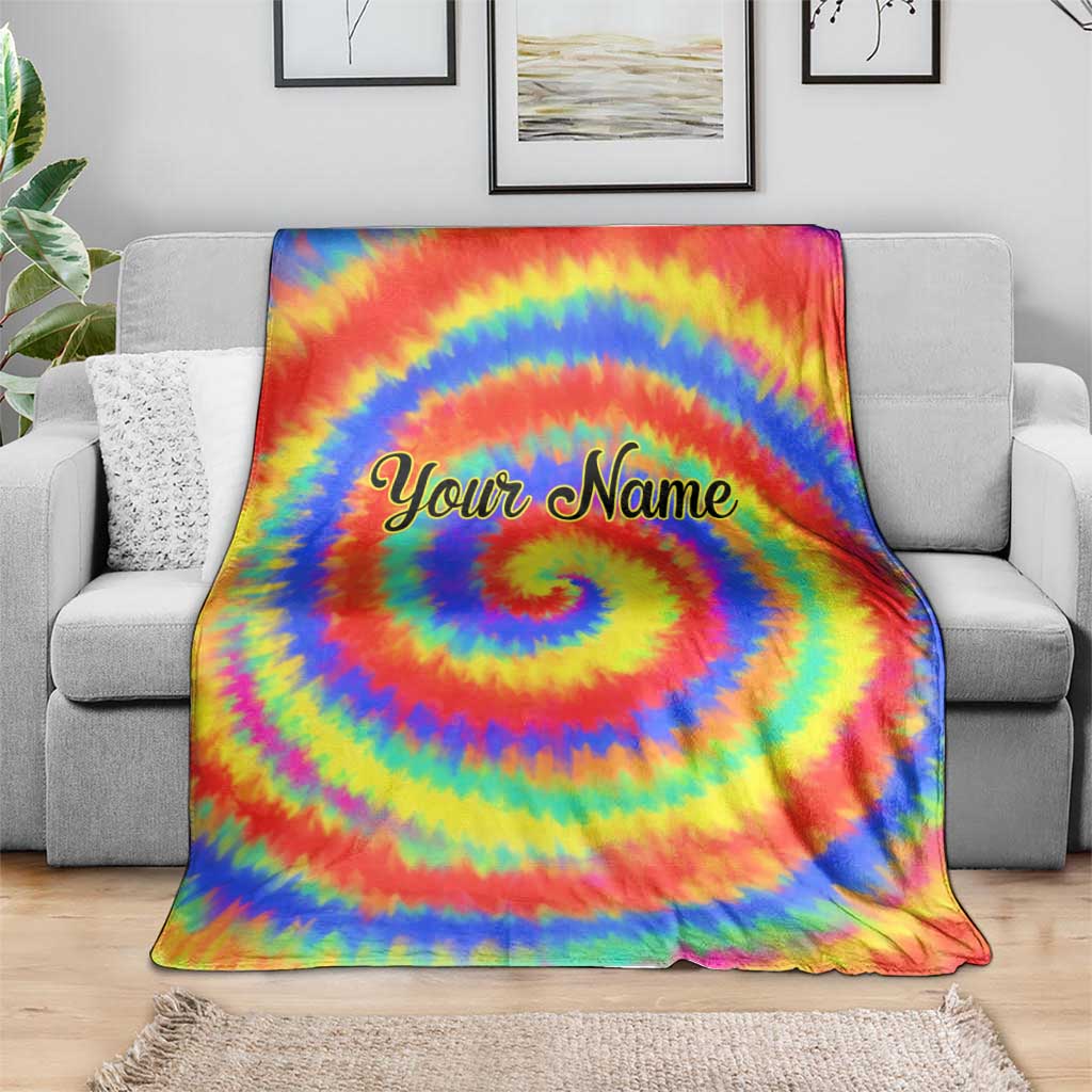 Colorful Tie Dye Spiral Goft Blanket Custom Name in Retro Psychedelic Style Design - Wonder Print Shop