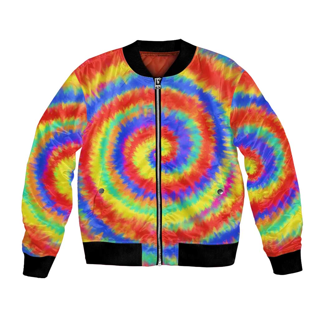 Colorful Tie Dye Spiral Goft Bomber Jacket Custom Name in Retro Psychedelic Style Design - Wonder Print Shop