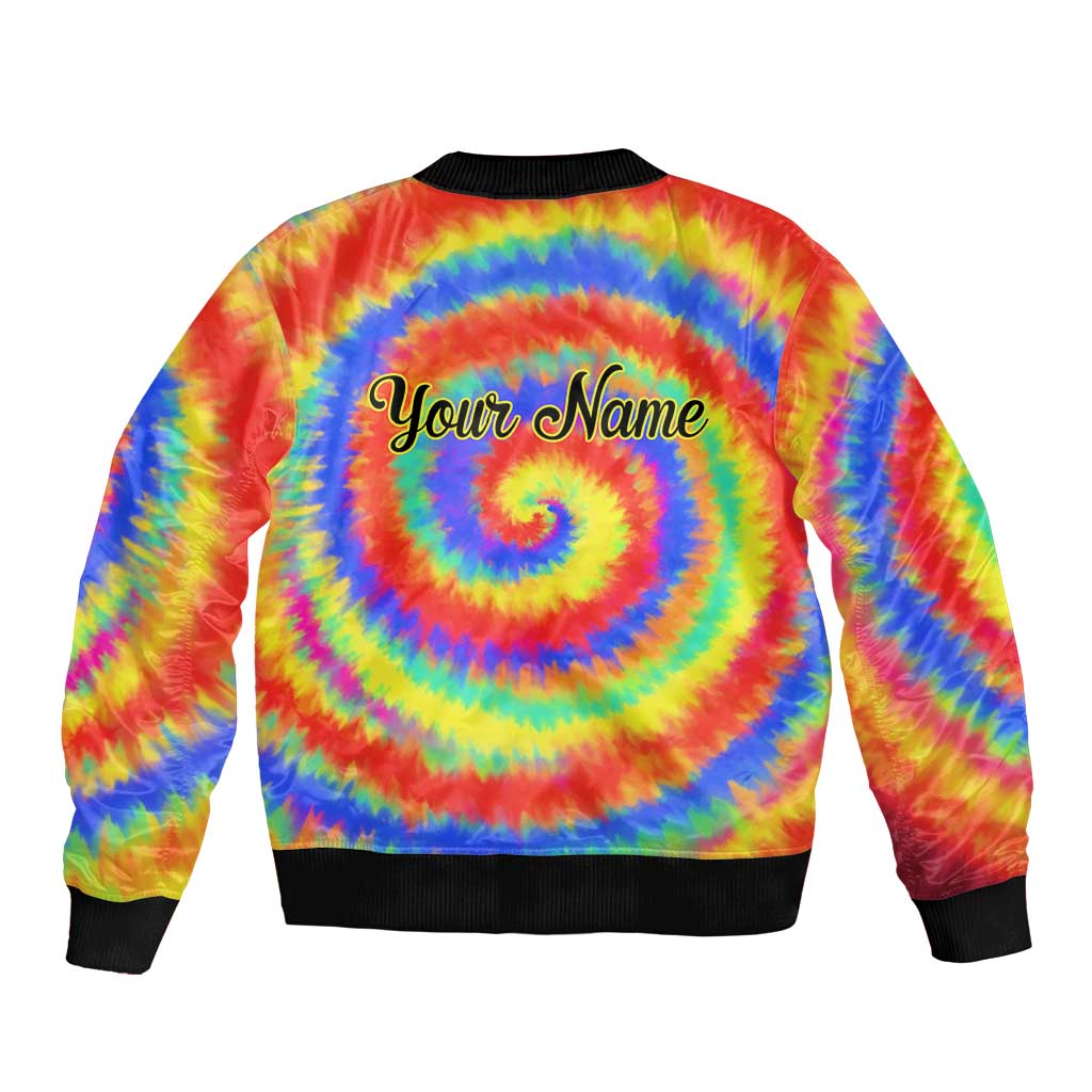Colorful Tie Dye Spiral Goft Bomber Jacket Custom Name in Retro Psychedelic Style Design - Wonder Print Shop