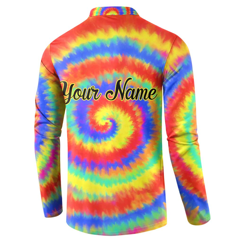 Colorful Tie Dye Spiral Goft Button Sweatshirt Custom Name in Retro Psychedelic Style Design - Wonder Print Shop