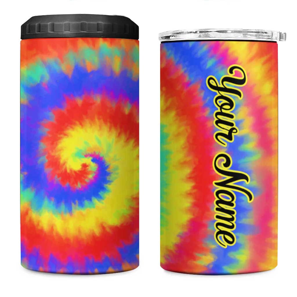 Colorful Tie Dye Spiral Goft 4 in 1 Can Cooler Tumbler Custom Name in Retro Psychedelic Style Design - Wonder Print Shop
