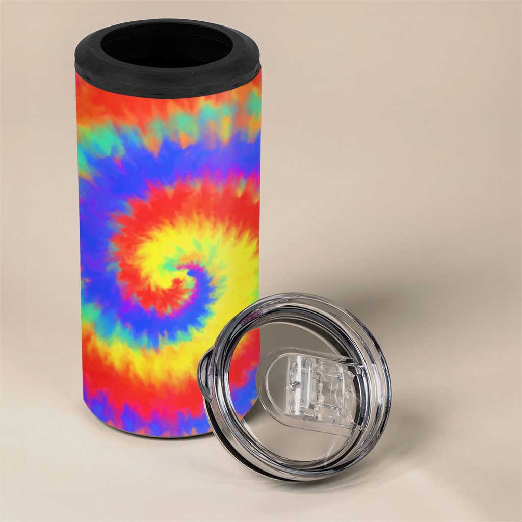 Colorful Tie Dye Spiral Goft 4 in 1 Can Cooler Tumbler Custom Name in Retro Psychedelic Style Design - Wonder Print Shop