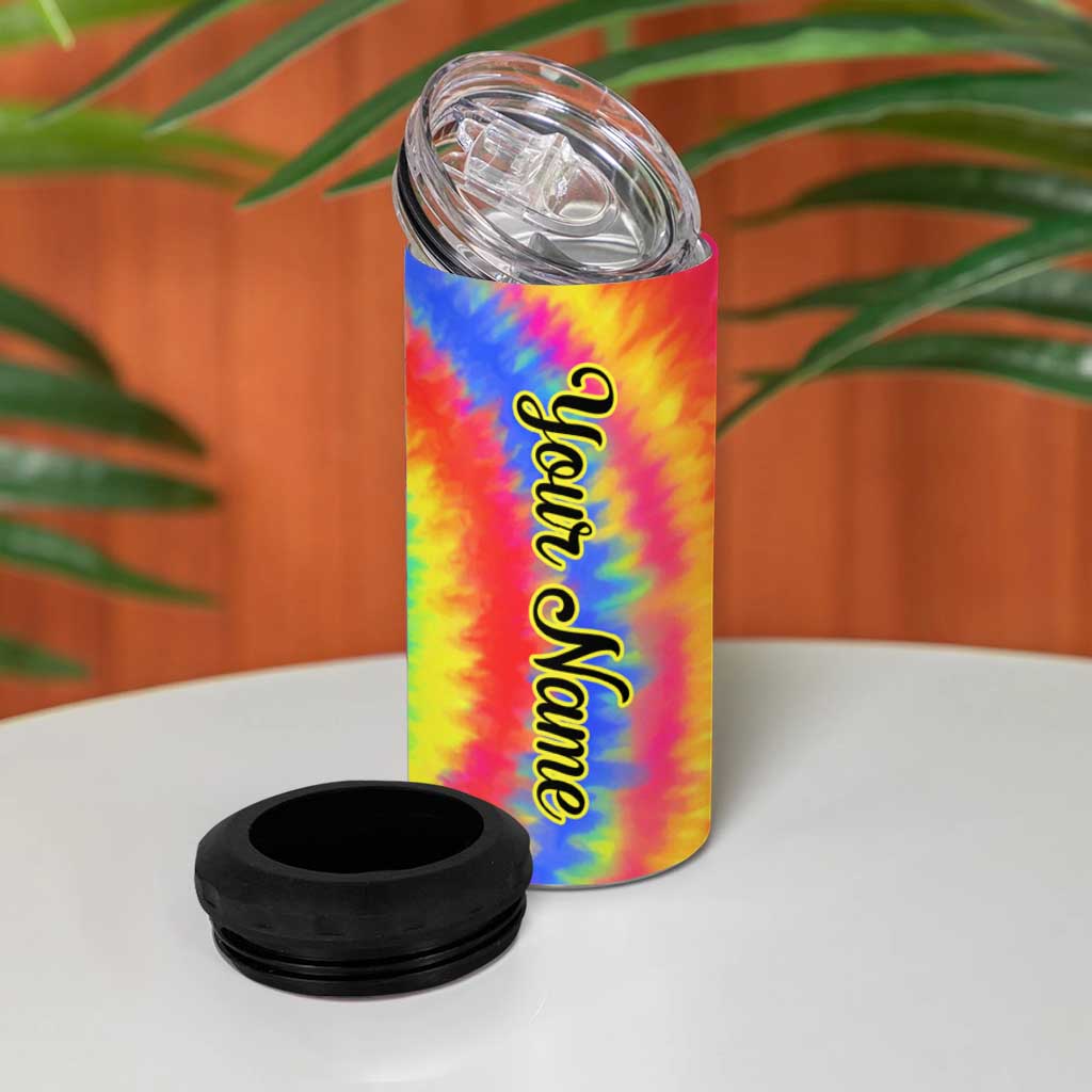 Colorful Tie Dye Spiral Goft 4 in 1 Can Cooler Tumbler Custom Name in Retro Psychedelic Style Design - Wonder Print Shop