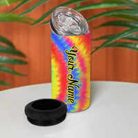 Colorful Tie Dye Spiral Goft 4 in 1 Can Cooler Tumbler Custom Name in Retro Psychedelic Style Design - Wonder Print Shop