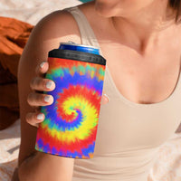 Colorful Tie Dye Spiral Goft 4 in 1 Can Cooler Tumbler Custom Name in Retro Psychedelic Style Design - Wonder Print Shop