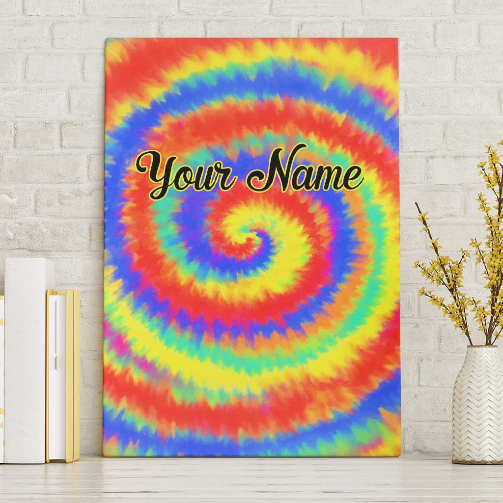 Colorful Tie Dye Spiral Goft Canvas Wall Art Custom Name in Retro Psychedelic Style Design - Wonder Print Shop