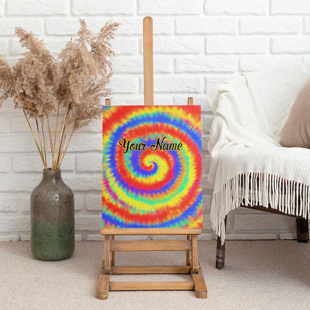 Colorful Tie Dye Spiral Goft Canvas Wall Art Custom Name in Retro Psychedelic Style Design - Wonder Print Shop