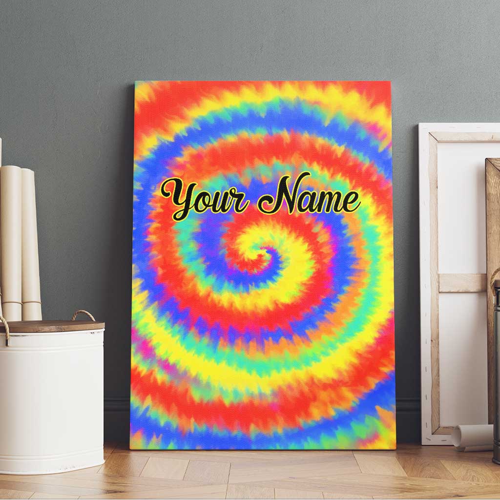Colorful Tie Dye Spiral Goft Canvas Wall Art Custom Name in Retro Psychedelic Style Design - Wonder Print Shop