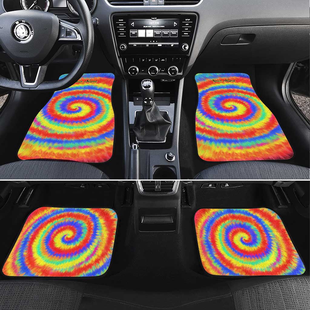 Colorful Tie Dye Spiral Goft Car Mats Custom Name in Retro Psychedelic Style Design - Wonder Print Shop