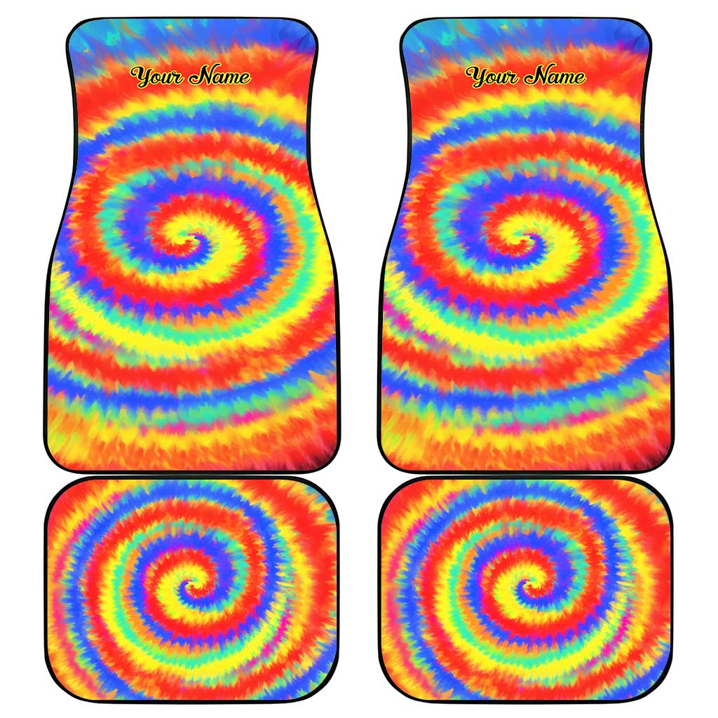 Colorful Tie Dye Spiral Goft Car Mats Custom Name in Retro Psychedelic Style Design - Wonder Print Shop