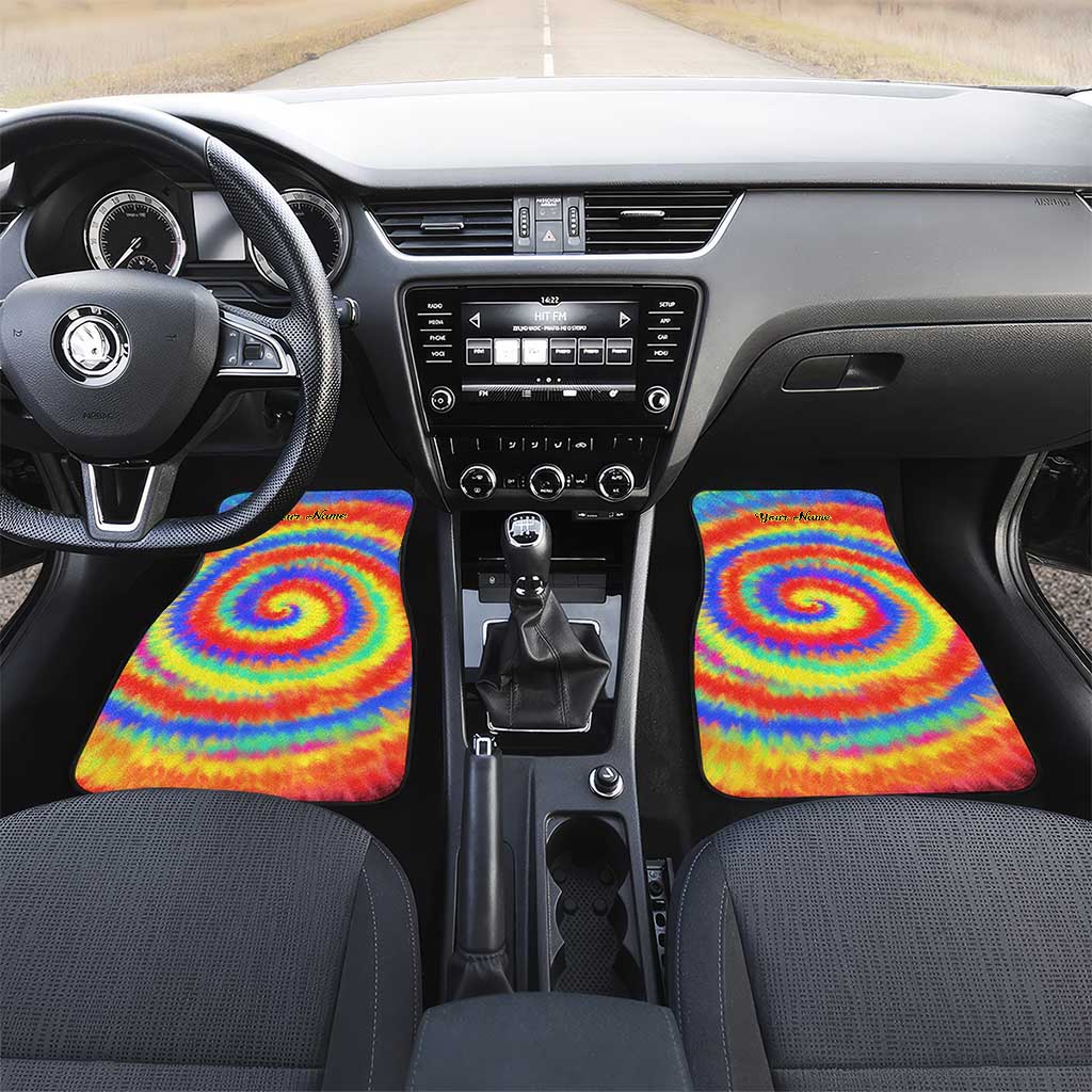Colorful Tie Dye Spiral Goft Car Mats Custom Name in Retro Psychedelic Style Design - Wonder Print Shop