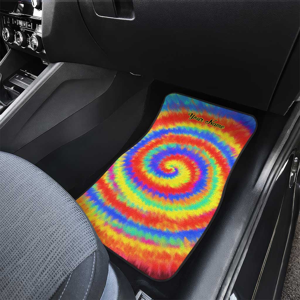 Colorful Tie Dye Spiral Goft Car Mats Custom Name in Retro Psychedelic Style Design - Wonder Print Shop