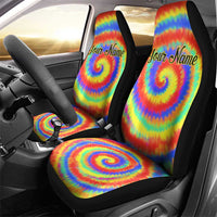 Colorful Tie Dye Spiral Goft Car Seat Cover Custom Name in Retro Psychedelic Style Design - Wonder Print Shop