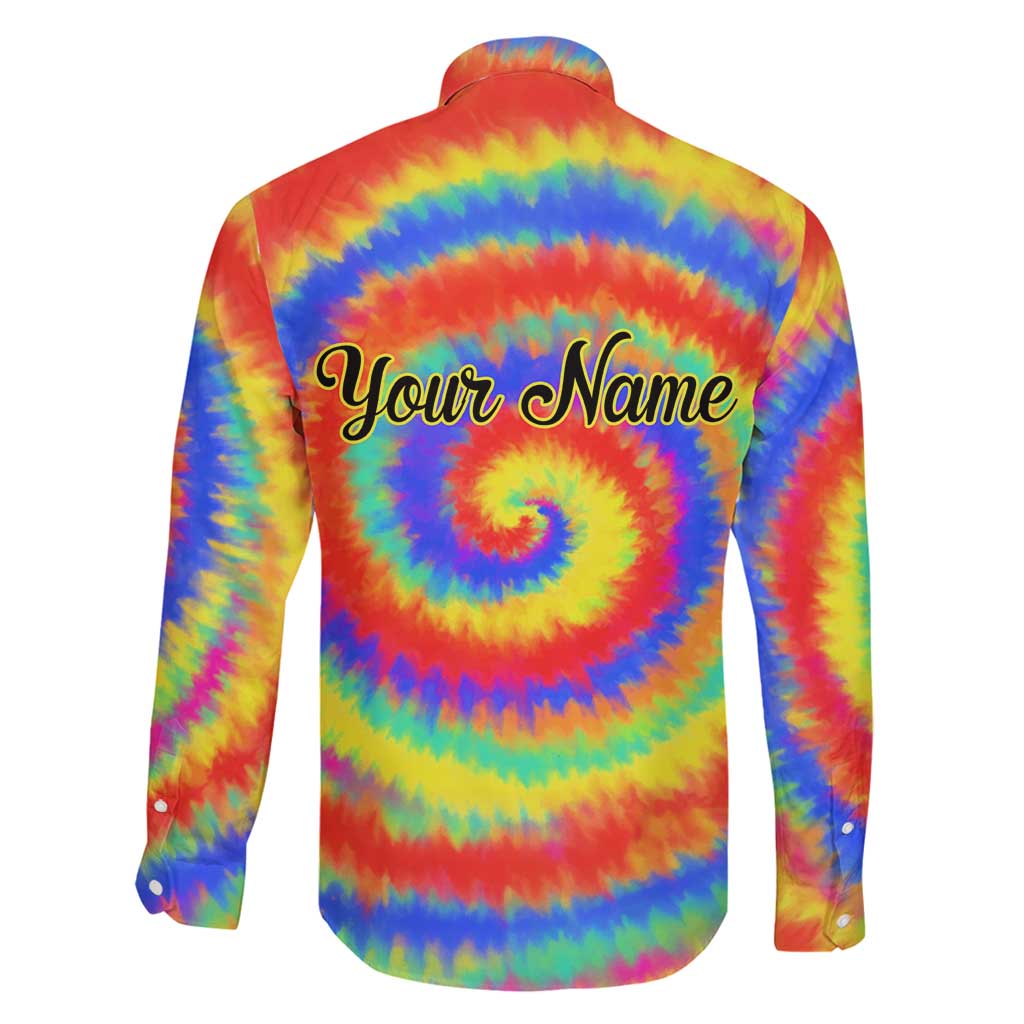 Colorful Tie Dye Spiral Goft Family Matching Long Sleeve Bodycon Dress and Hawaiian Shirt Custom Name in Retro Psychedelic Style Design - Wonder Print Shop