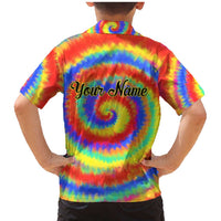 Colorful Tie Dye Spiral Goft Family Matching Mermaid Dress and Hawaiian Shirt Custom Name in Retro Psychedelic Style Design - Wonder Print Shop