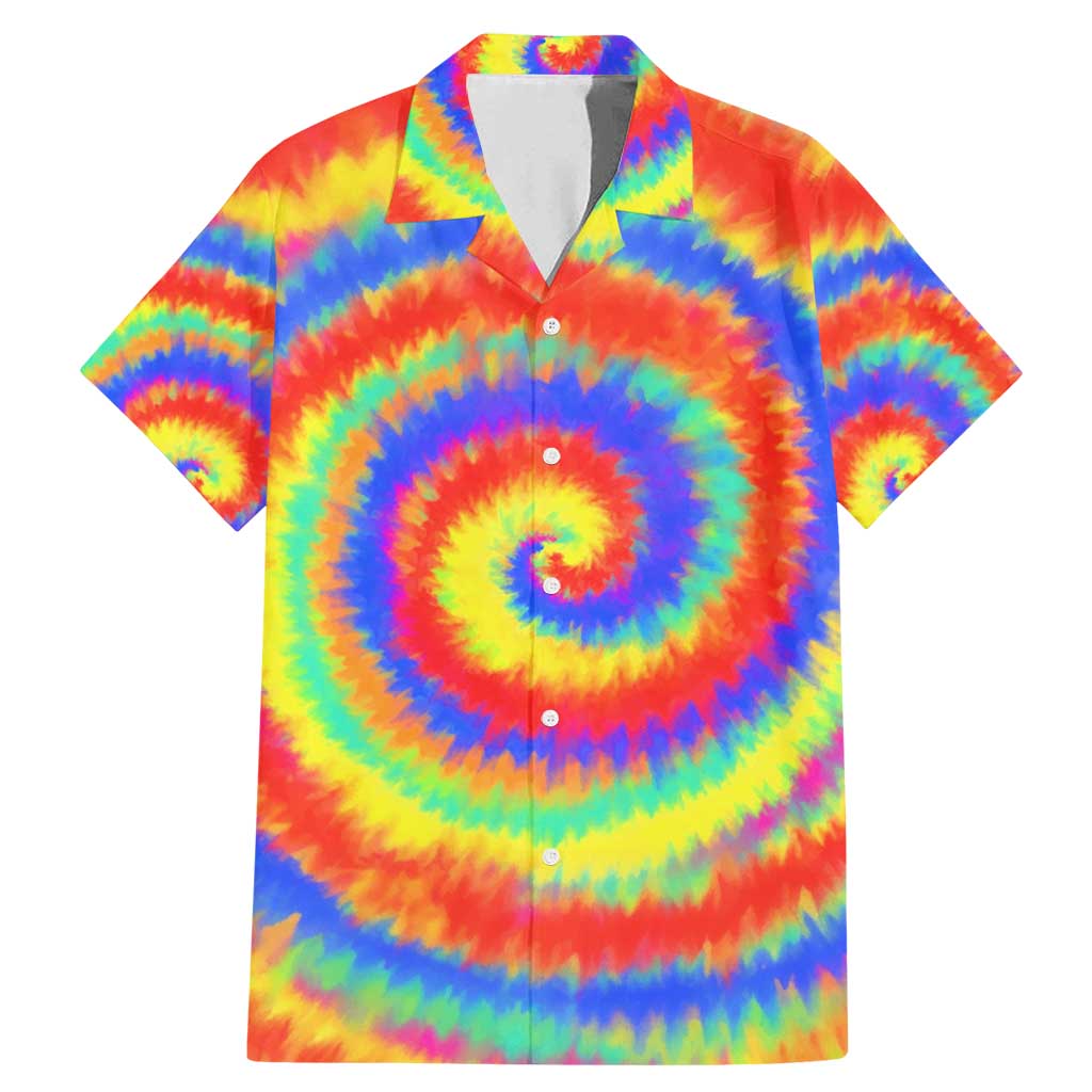 Colorful Tie Dye Spiral Goft Family Matching Mermaid Dress and Hawaiian Shirt Custom Name in Retro Psychedelic Style Design - Wonder Print Shop