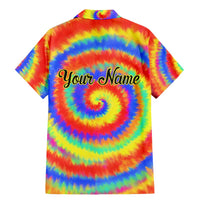 Colorful Tie Dye Spiral Goft Family Matching Mermaid Dress and Hawaiian Shirt Custom Name in Retro Psychedelic Style Design - Wonder Print Shop