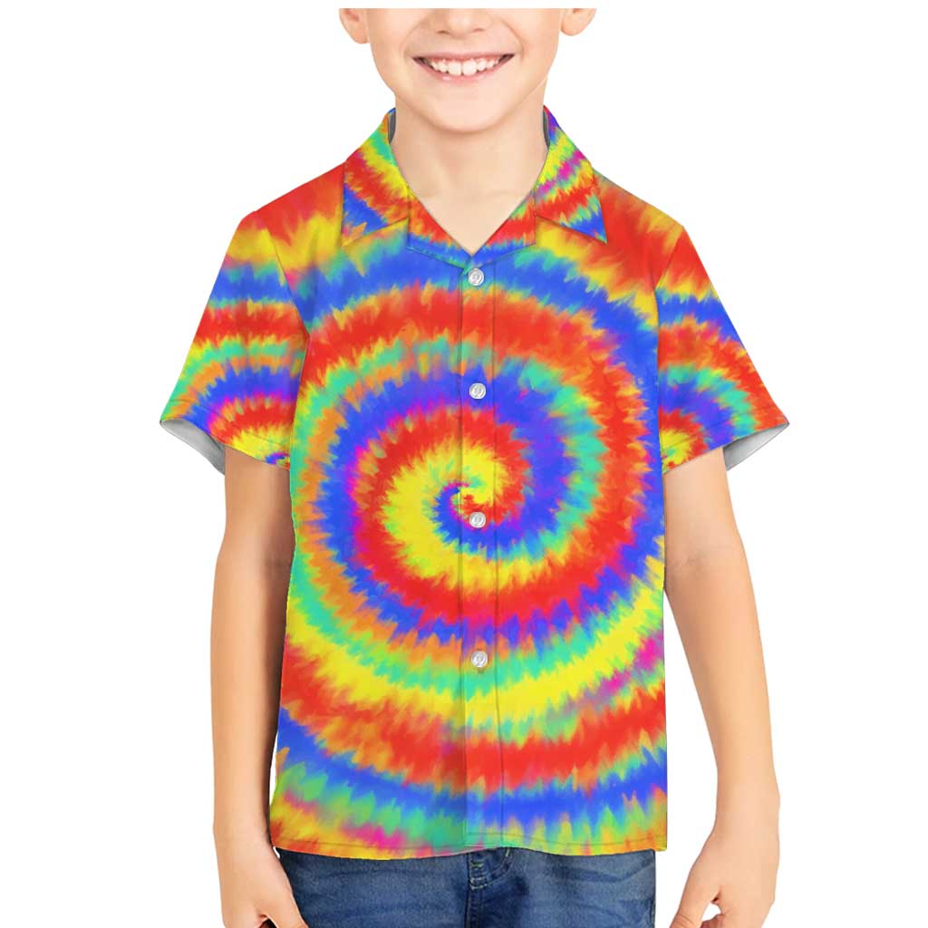 Colorful Tie Dye Spiral Goft Family Matching Mermaid Dress and Hawaiian Shirt Custom Name in Retro Psychedelic Style Design - Wonder Print Shop