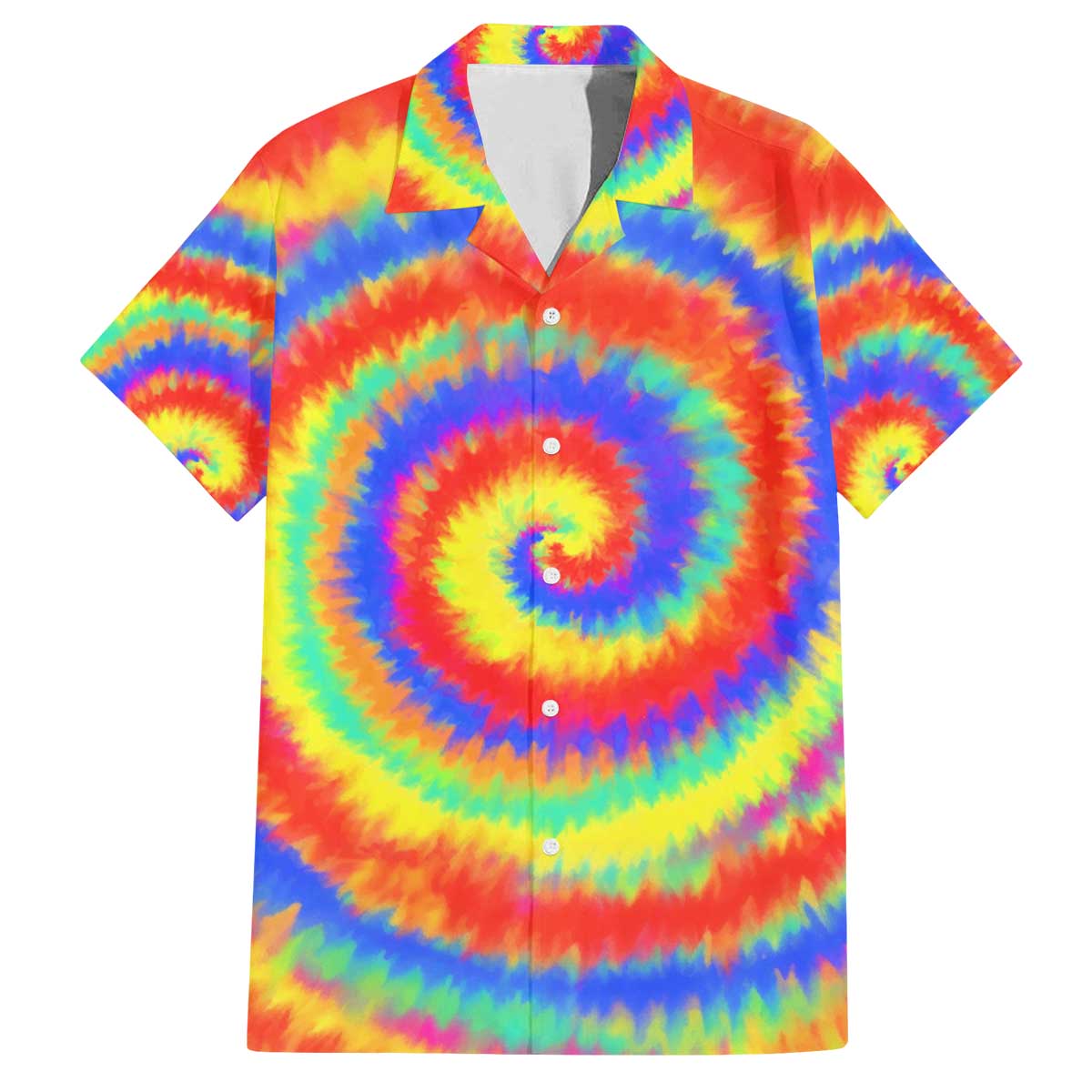 Colorful Tie Dye Spiral Goft Family Matching Off The Shoulder Long Sleeve Dress and Hawaiian Shirt Custom Name in Retro Psychedelic Style Design - Wonder Print Shop