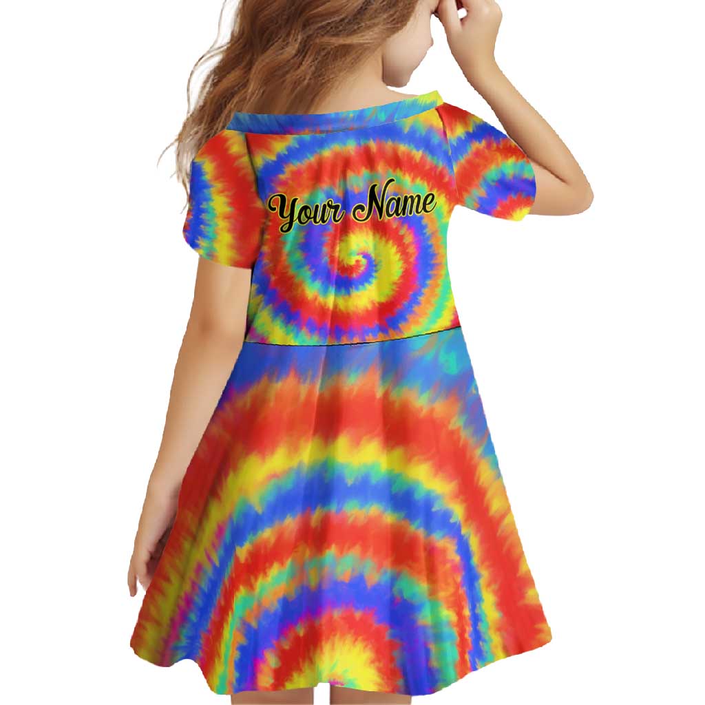 Colorful Tie Dye Spiral Goft Family Matching Off Shoulder Maxi Dress and Hawaiian Shirt Custom Name in Retro Psychedelic Style Design - Wonder Print Shop