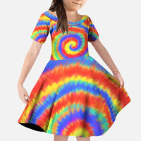 Colorful Tie Dye Spiral Goft Family Matching Puletasi and Hawaiian Shirt Custom Name in Retro Psychedelic Style Design - Wonder Print Shop