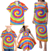 Colorful Tie Dye Spiral Goft Family Matching Puletasi and Hawaiian Shirt Custom Name in Retro Psychedelic Style Design - Wonder Print Shop