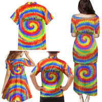 Colorful Tie Dye Spiral Goft Family Matching Puletasi and Hawaiian Shirt Custom Name in Retro Psychedelic Style Design - Wonder Print Shop