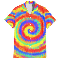 Colorful Tie Dye Spiral Goft Family Matching Puletasi and Hawaiian Shirt Custom Name in Retro Psychedelic Style Design - Wonder Print Shop