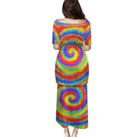 Colorful Tie Dye Spiral Goft Family Matching Puletasi and Hawaiian Shirt Custom Name in Retro Psychedelic Style Design - Wonder Print Shop