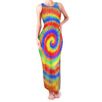 Colorful Tie Dye Spiral Goft Family Matching Tank Maxi Dress and Hawaiian Shirt Custom Name in Retro Psychedelic Style Design - Wonder Print Shop