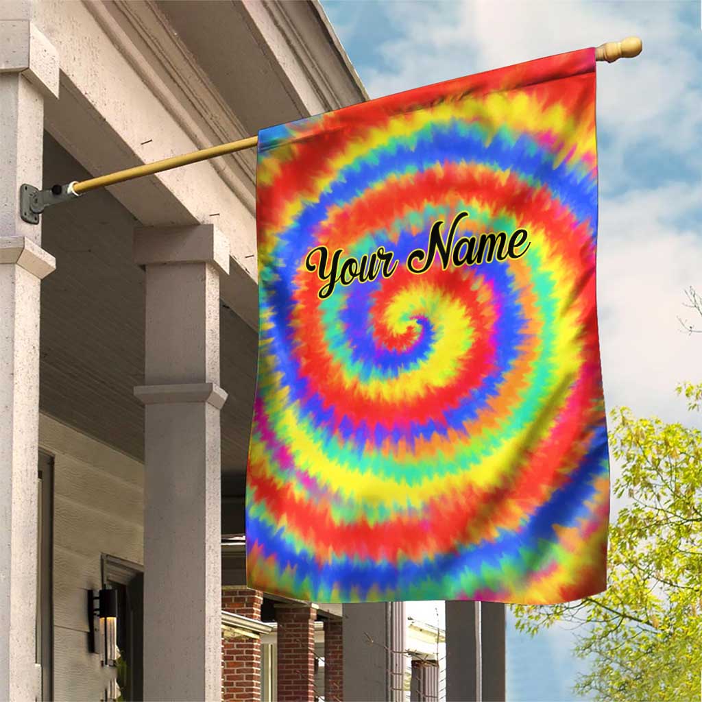 Colorful Tie Dye Spiral Goft Garden Flag Custom Name in Retro Psychedelic Style Design - Wonder Print Shop