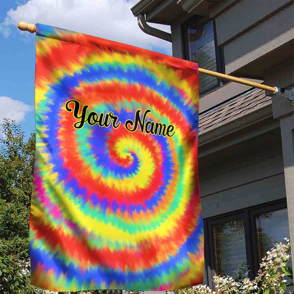 Colorful Tie Dye Spiral Goft Garden Flag Custom Name in Retro Psychedelic Style Design - Wonder Print Shop