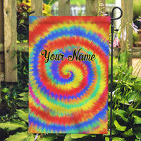Colorful Tie Dye Spiral Goft Garden Flag Custom Name in Retro Psychedelic Style Design - Wonder Print Shop