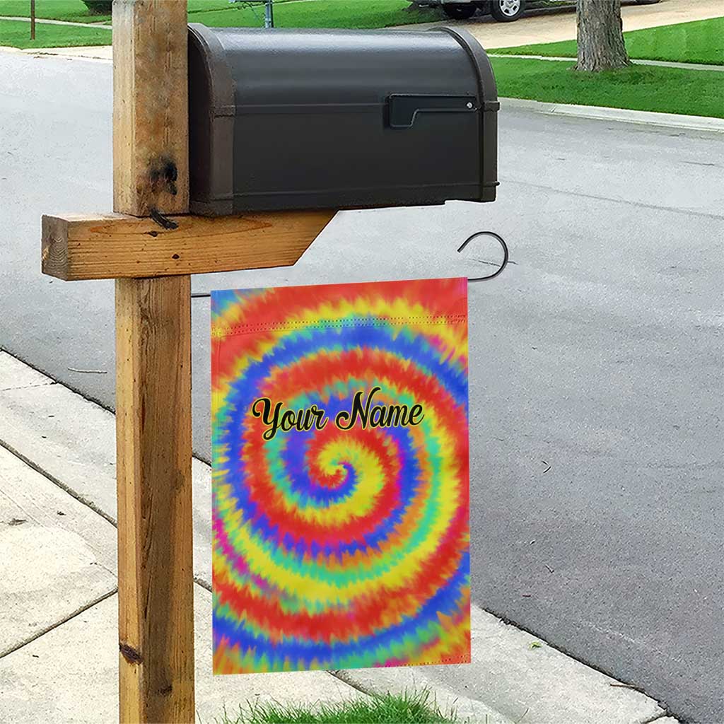 Colorful Tie Dye Spiral Goft Garden Flag Custom Name in Retro Psychedelic Style Design - Wonder Print Shop